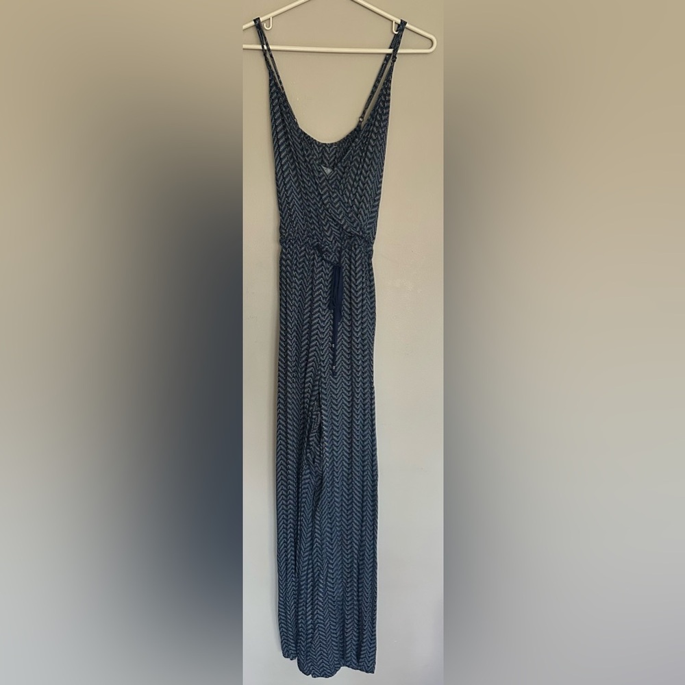 Sleeveless Navy Chevron Jumpsuit with Tie Waist